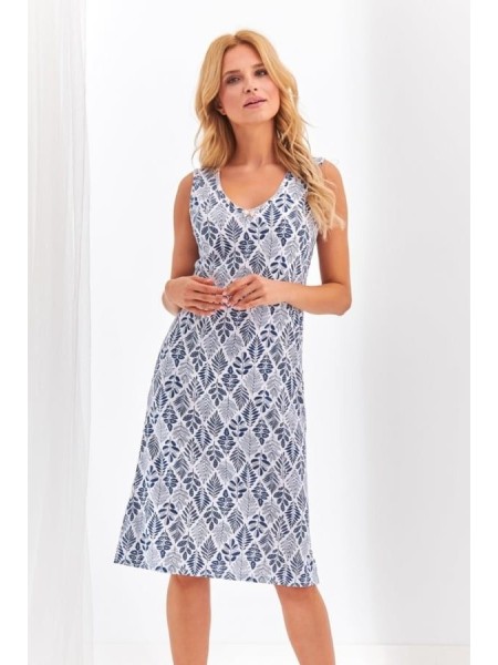 Cămașă de noapte din bumbac Lucja - Bleumarin/Alb