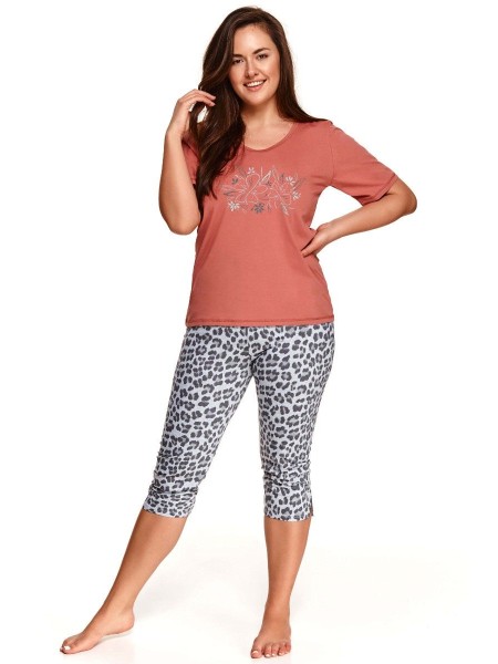 Pijama din bumbac XXL Daria 2511 - 2 - caramiziu/gri